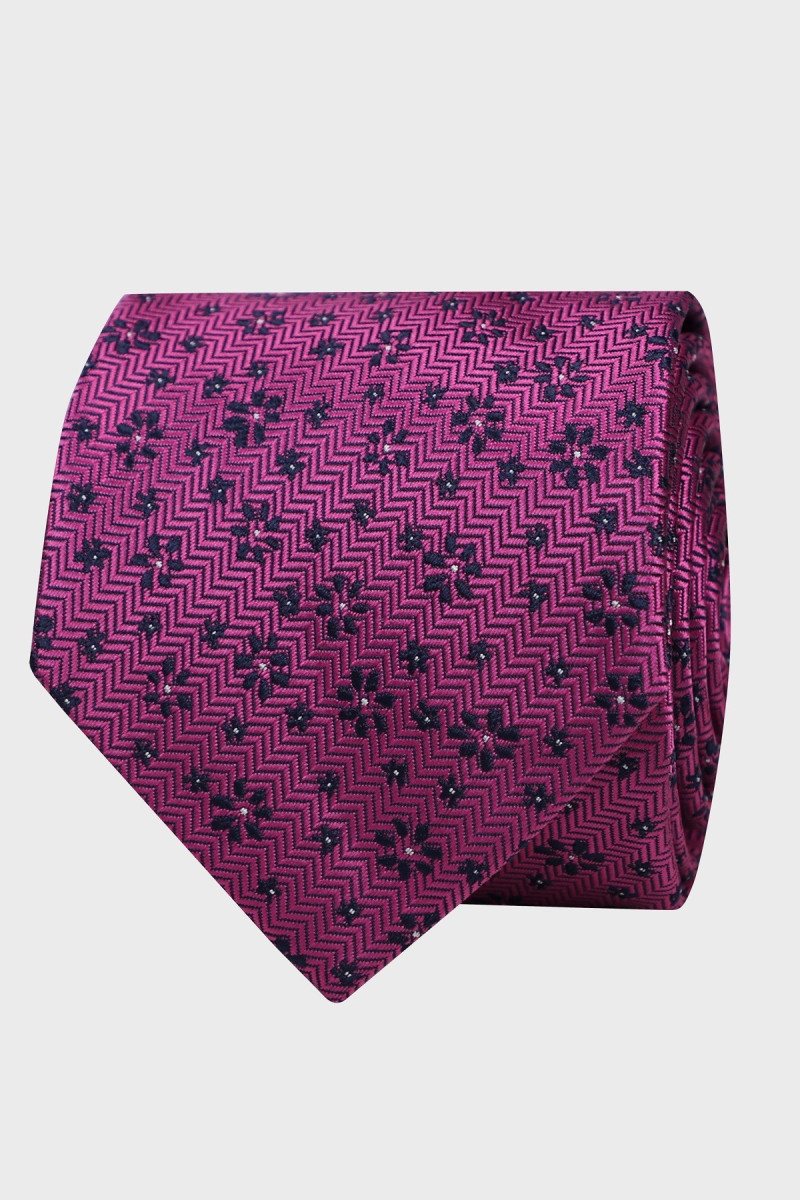 Różowy Krawat Męski Wzór Kwiaty