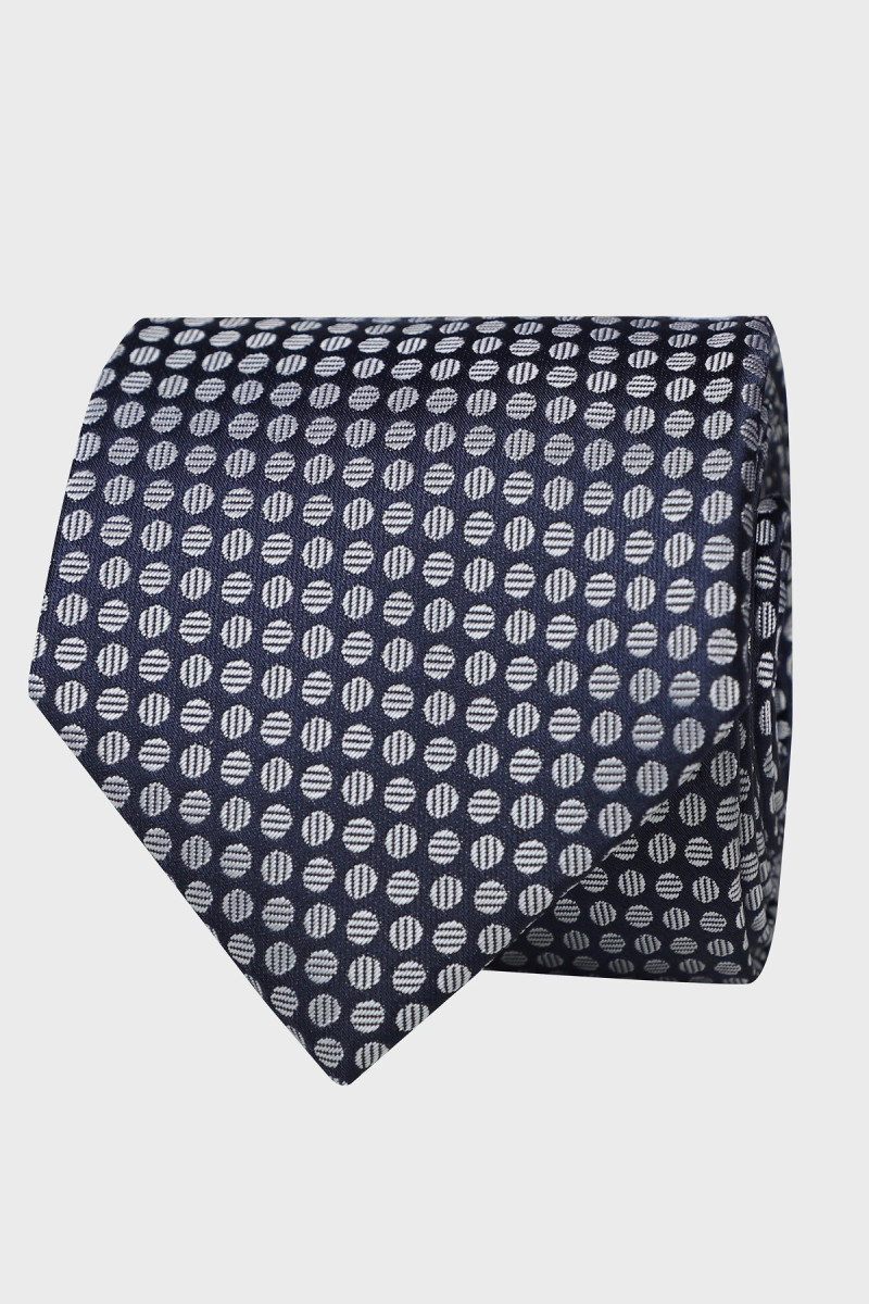 Granatowy Krawat Męski Wzór Kółka
