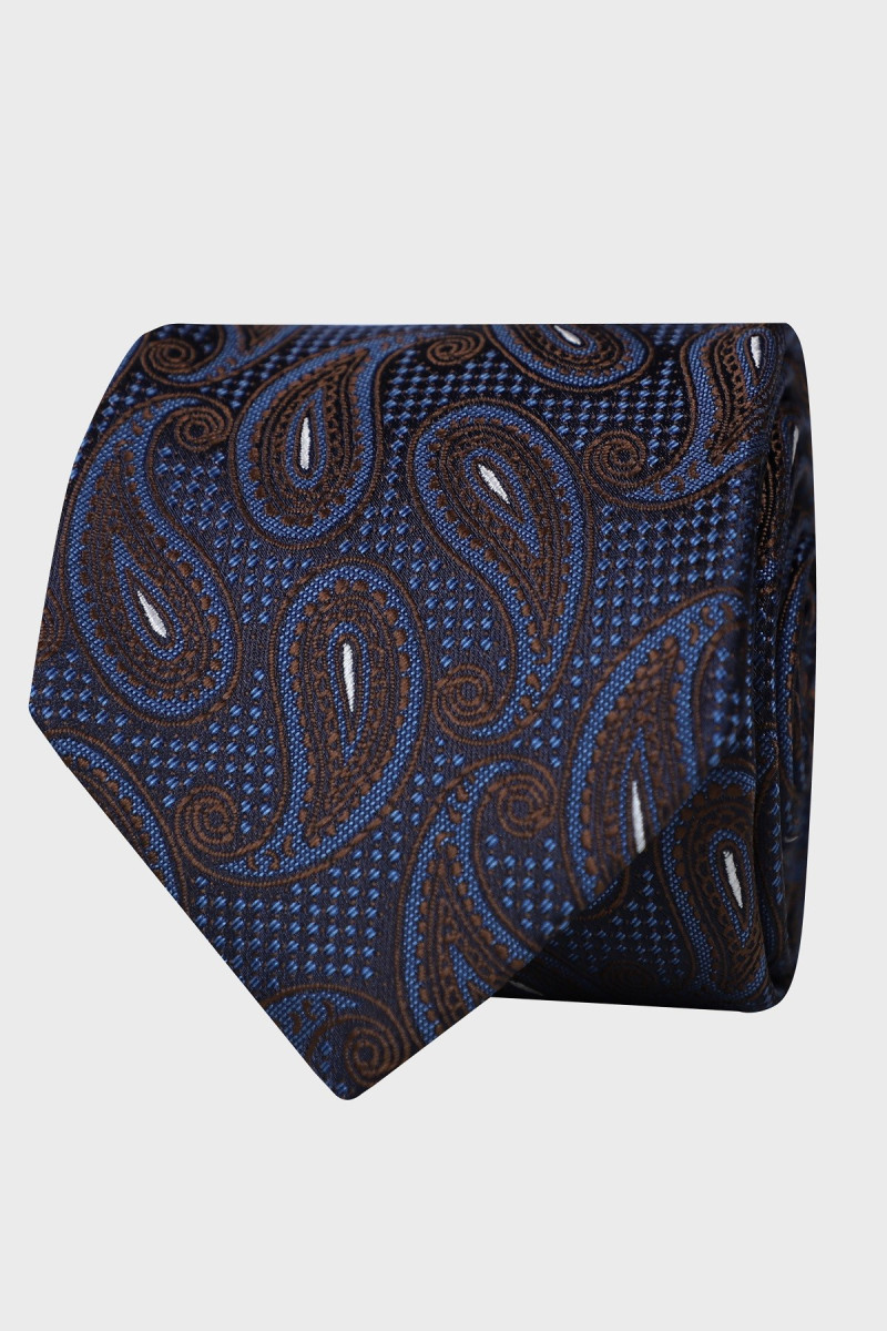 Granatowy krawat męski we wzór paisley | Villaro