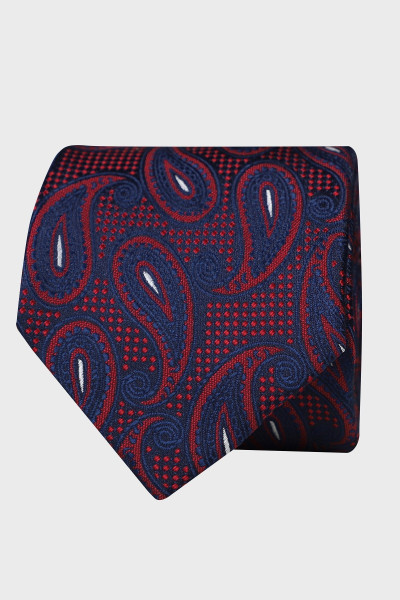 Krawat męski paisley bordowy | Villaro