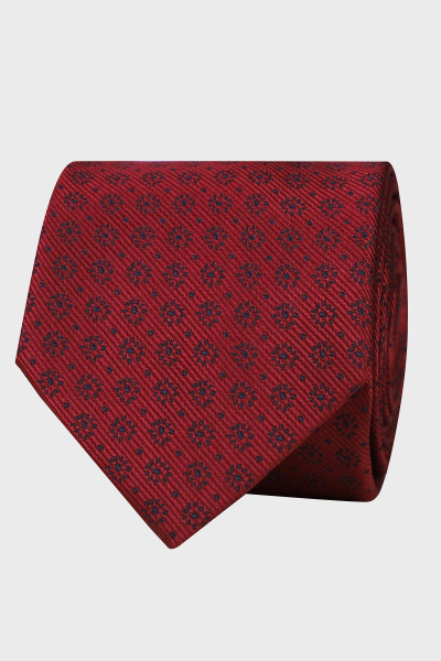 Bordowy Krawat Męski Wzór Kwiaty