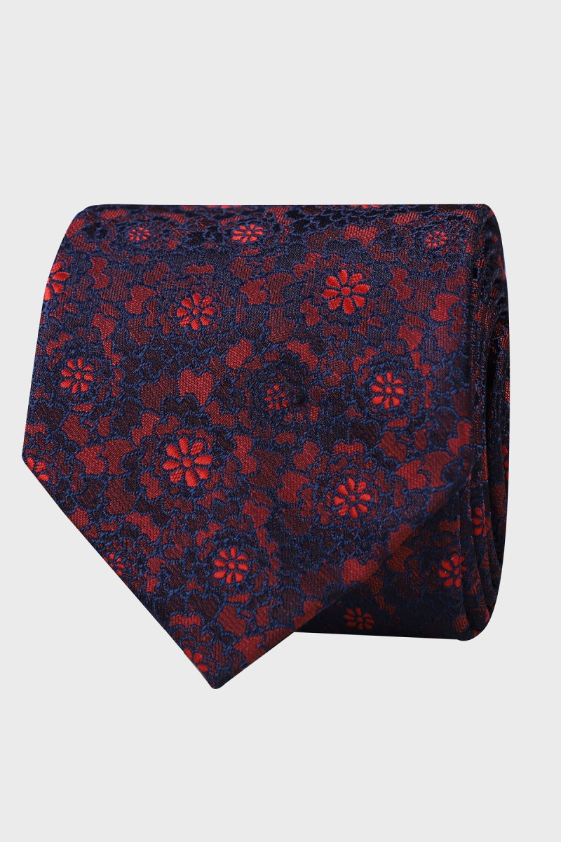 Krawat męski w kwiaty z nutą bordo | Villaro
