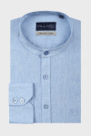 Niebieska Koszula Męska Stójka Len