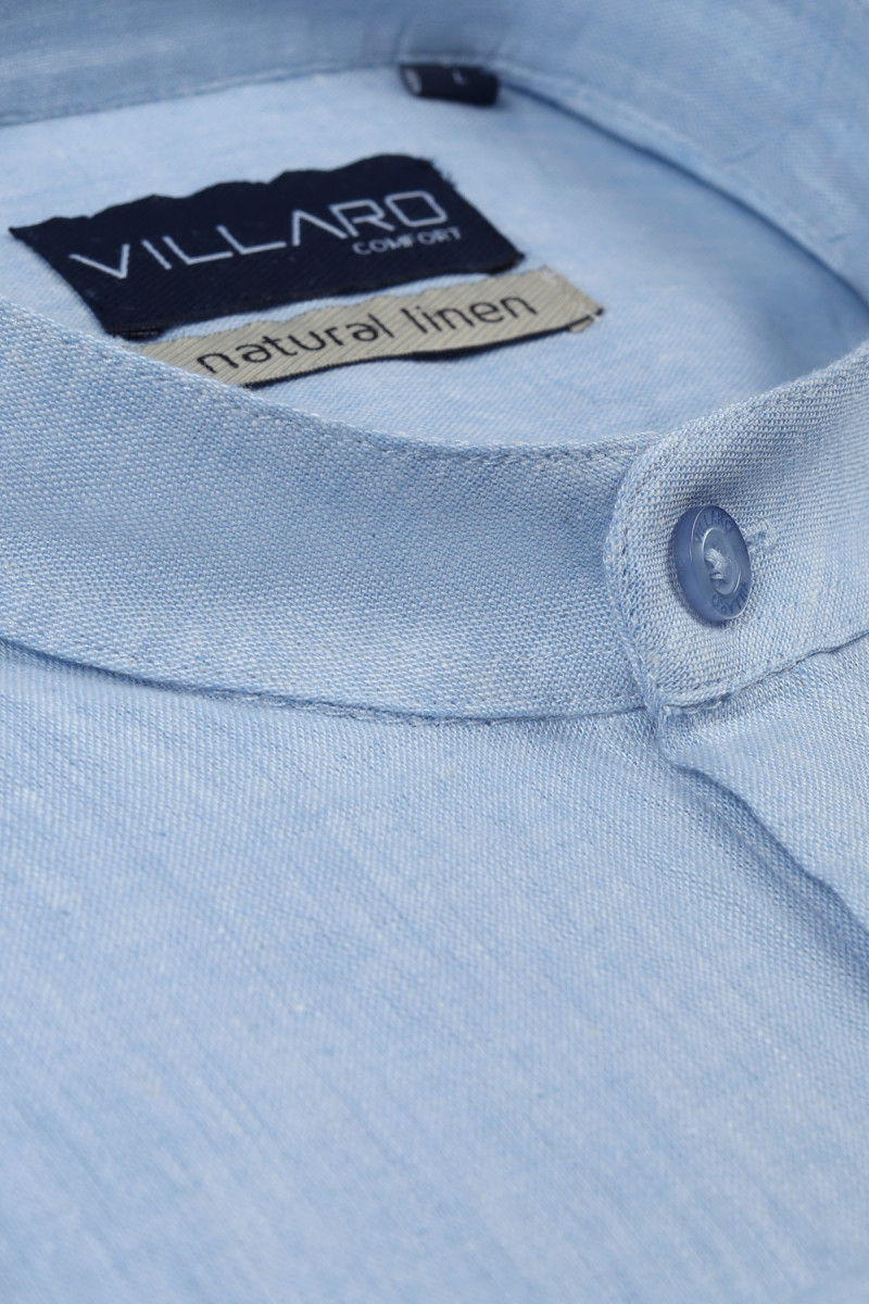 Niebieska Koszula Męska Stójka Len