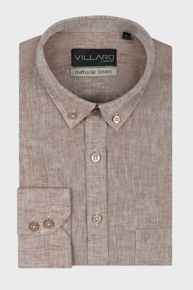 Brązowa koszula męska len | Villaro