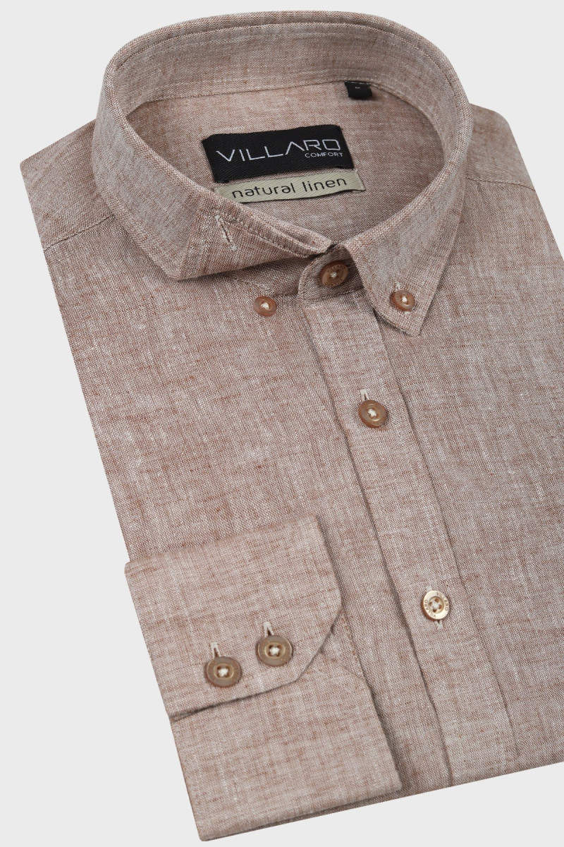 Brązowa koszula męska len | Villaro