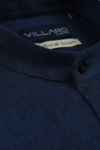 Granatowa Koszula Męska Stójka Len