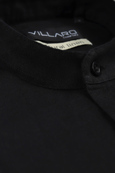 Czarna Koszula Męska Stójka Len