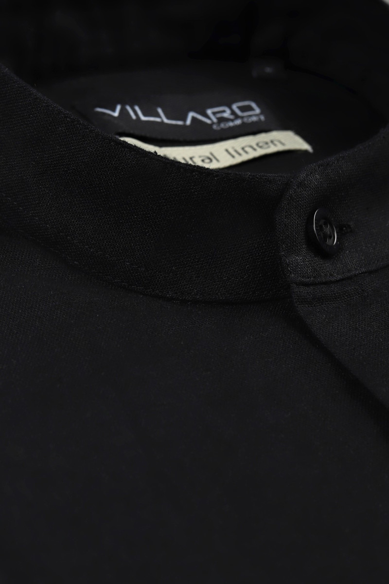 Czarna koszula męska stójka len | Villaro