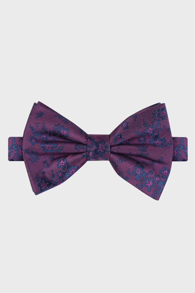 Fioletowa Mucha Męska Wzór Kwiaty