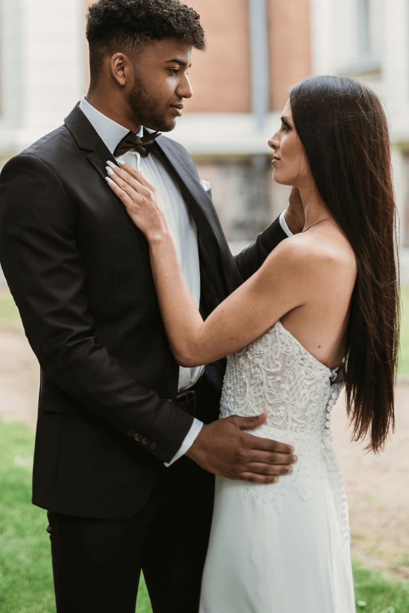 brązowy garnitur VIMONTE stylizacja ślubna