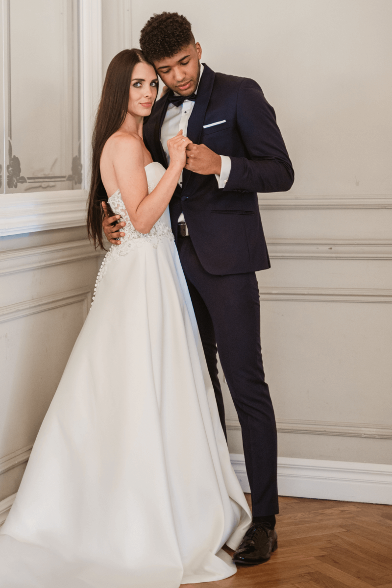 Granatowy Smoking Męski Wełna