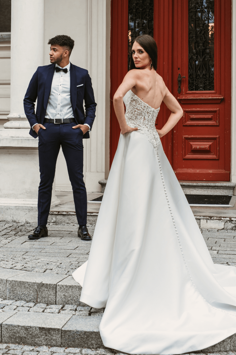 Granatowy Smoking Męski Wełna