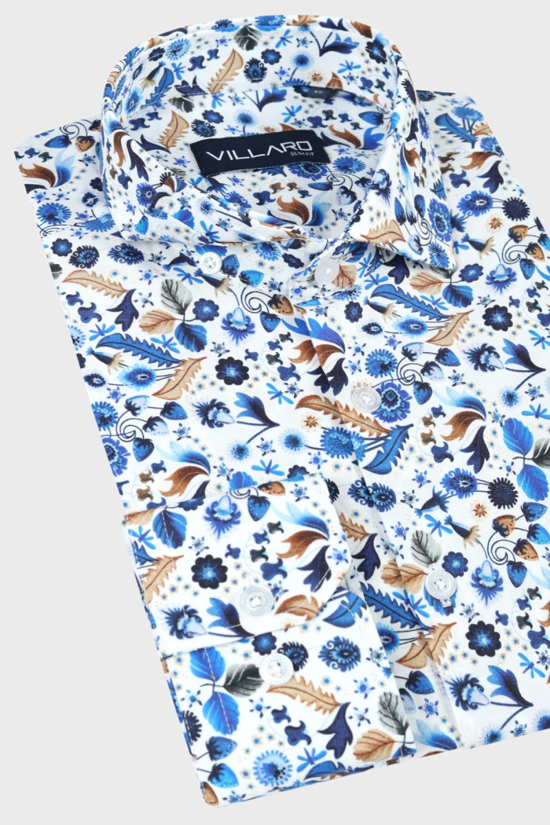 Koszula męska wzór niebieskie liście | Villaro