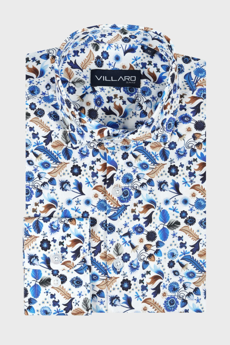 Koszula męska wzór niebieskie liście | Villaro