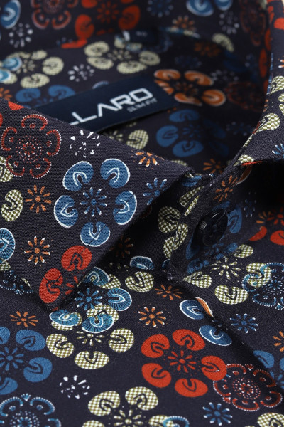 Granatowa Koszula Męska Wzór Kwiaty