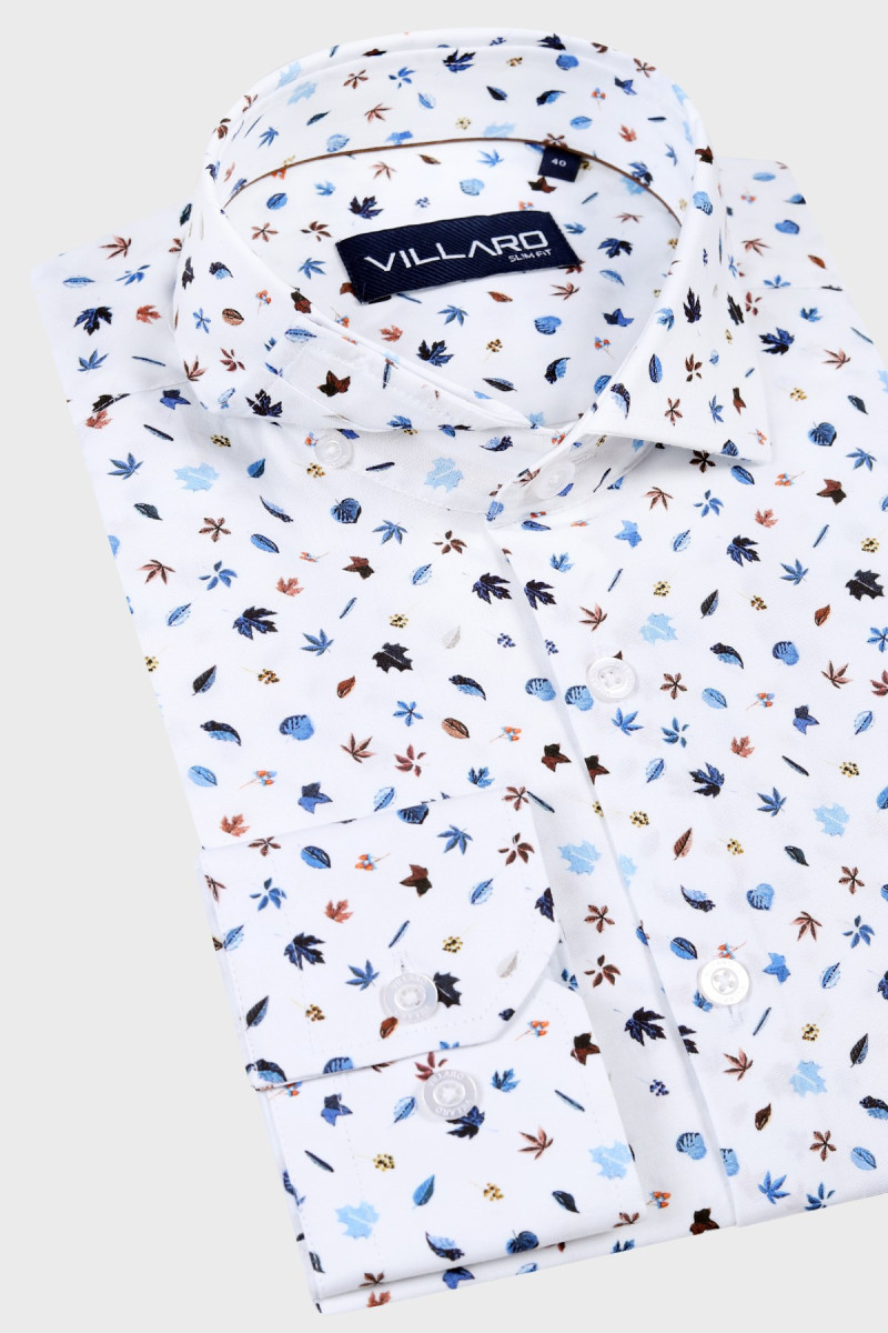 Biała koszula męska w jesienne kolorowe liście | Villaro