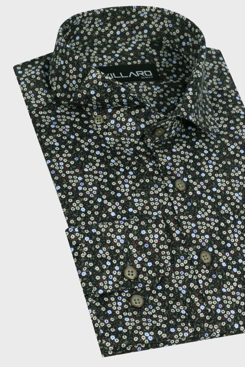 Zielona koszula męska wzór kwiaty | Villaro