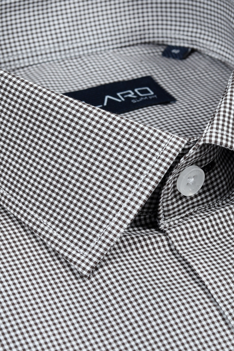 Brązowa Koszula Męska Wzór Krata