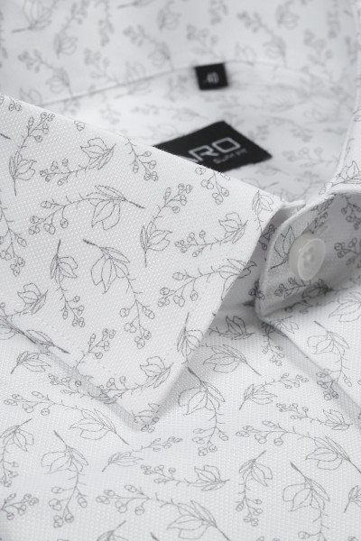 Biała Koszula Męska Wzór Roślinny
