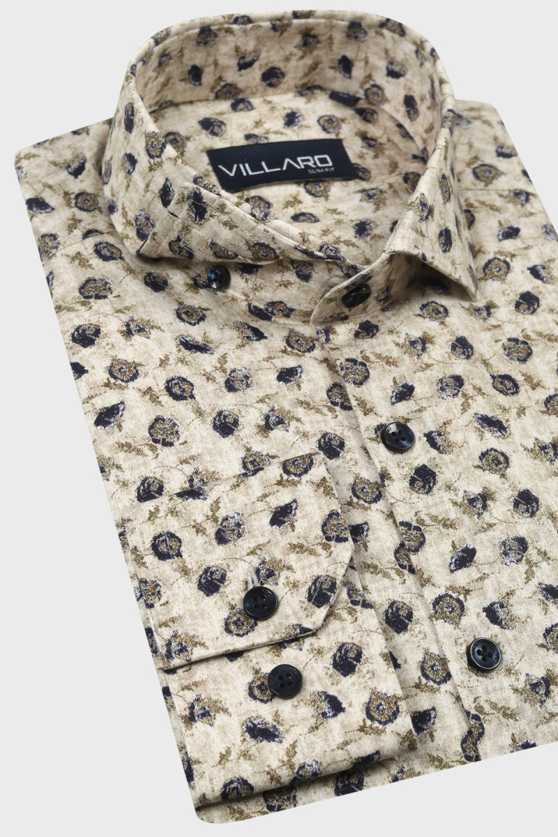 Beżowa Koszula Męska Wzór