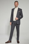 Szary Garnitur Męski Wzór Krata