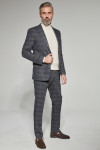 Szary Garnitur Męski Wzór Krata