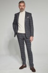 Szary Garnitur Męski Wzór Krata