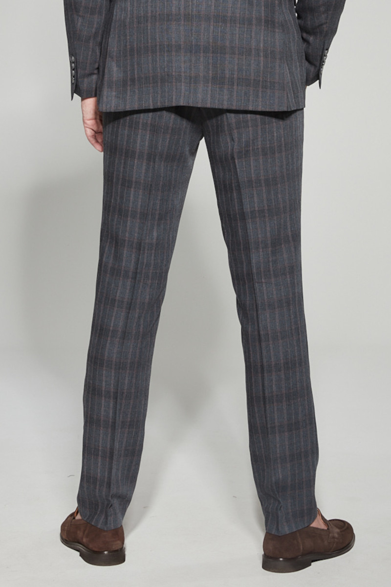 Szary Garnitur Męski Wzór Krata