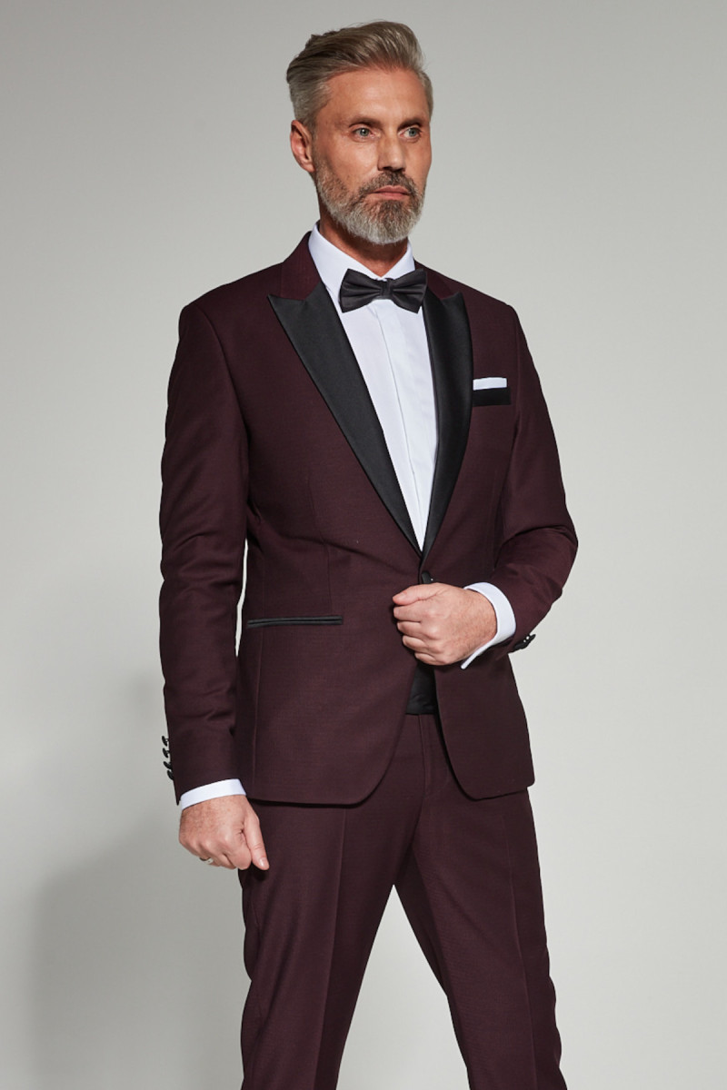 Bordowy smoking męski ślubny | Villaro