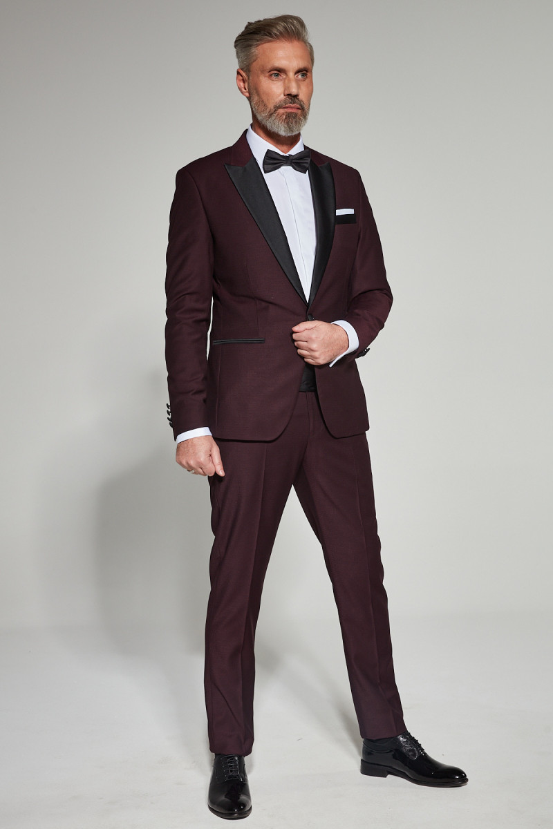 Bordowy smoking męski ślubny | Villaro