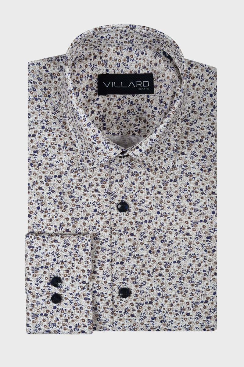 Beżowa koszula męska microwzór | Villaro