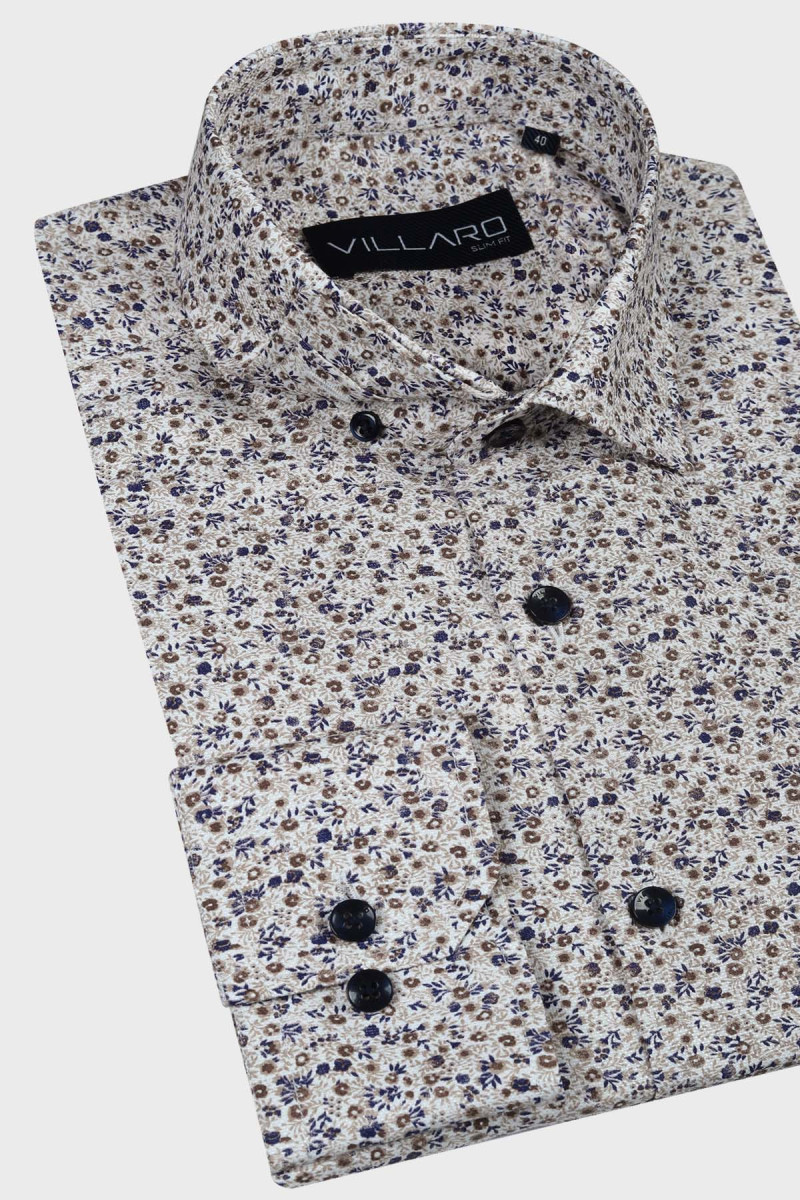 Beżowa koszula męska microwzór | Villaro
