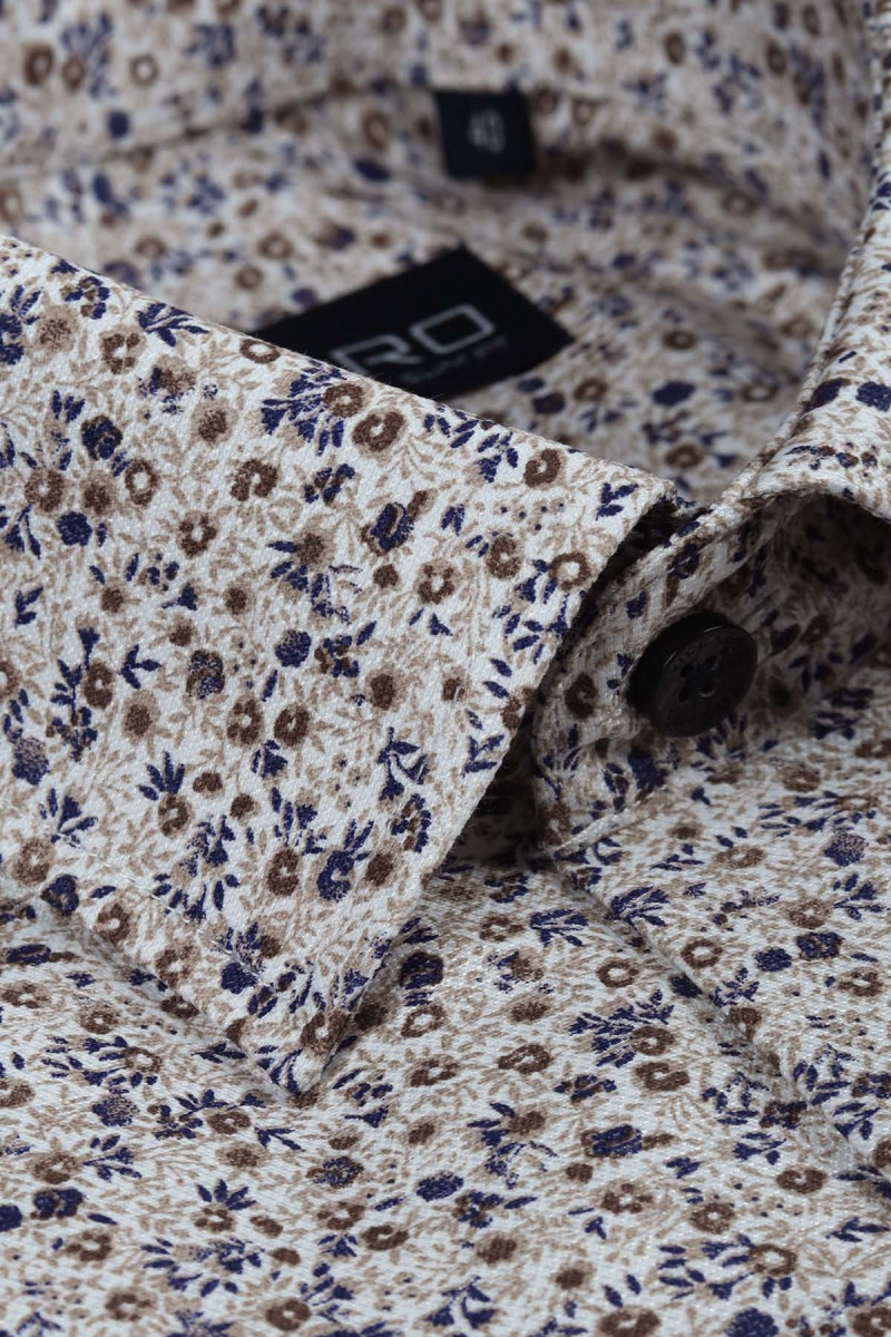 Beżowa koszula męska microwzór | Villaro