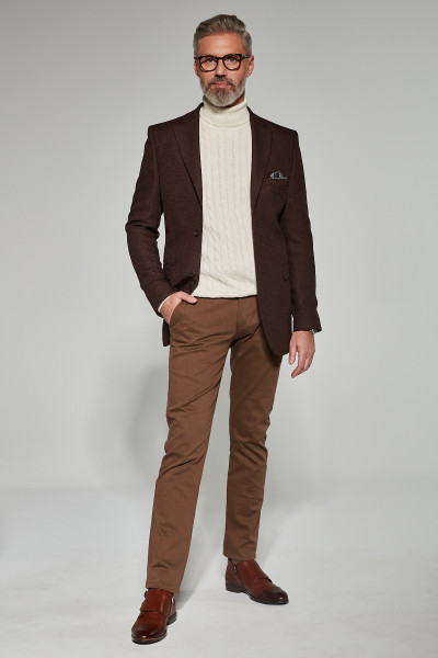 Brązowa Marynarka Męska Struktura