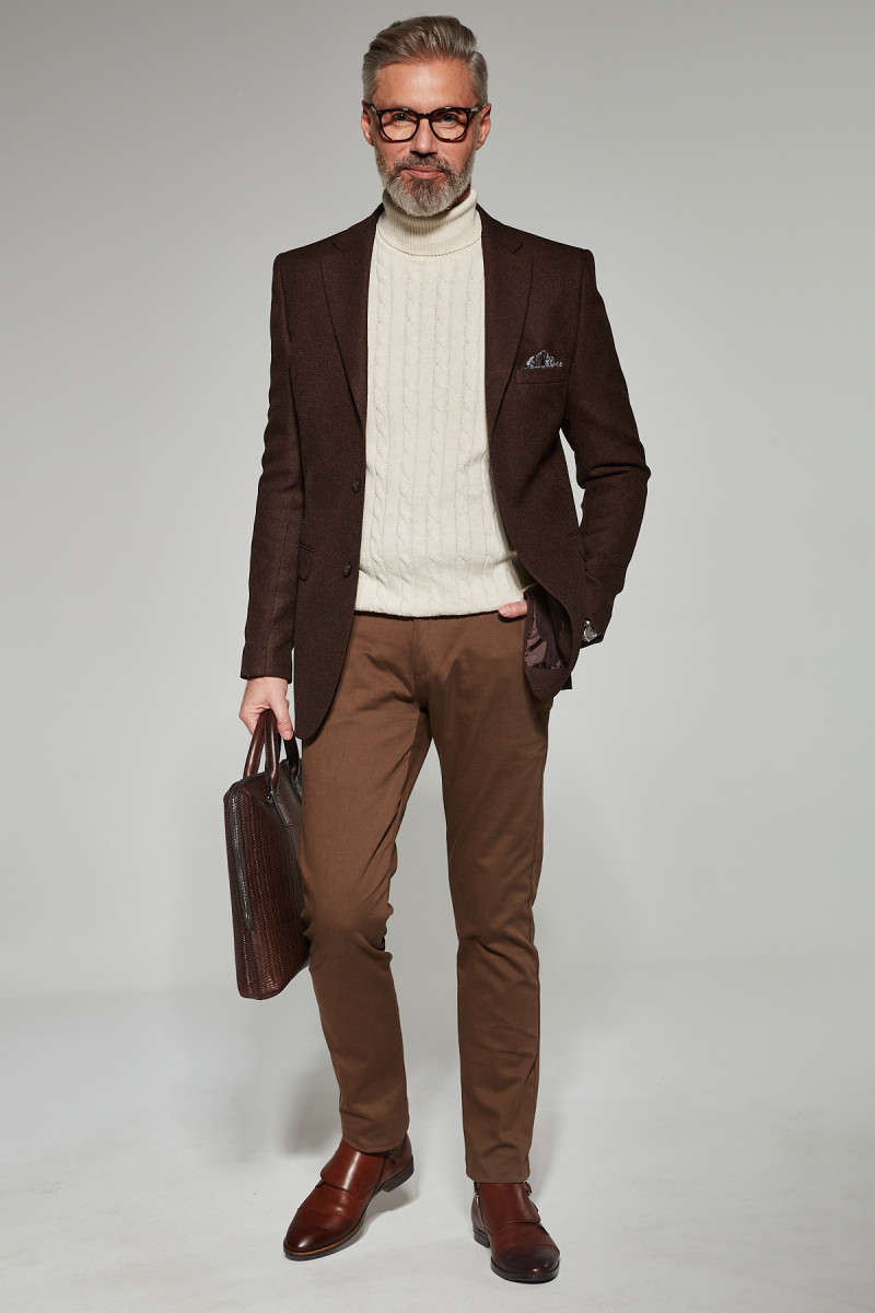 Brązowa Marynarka Męska Struktura