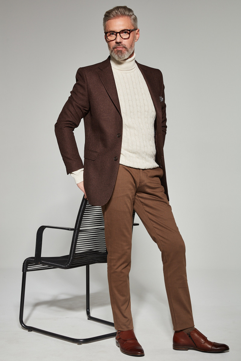 Brązowa Marynarka Męska Struktura