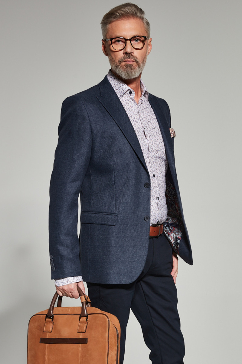 Granatowa Marynarka Męska Struktura