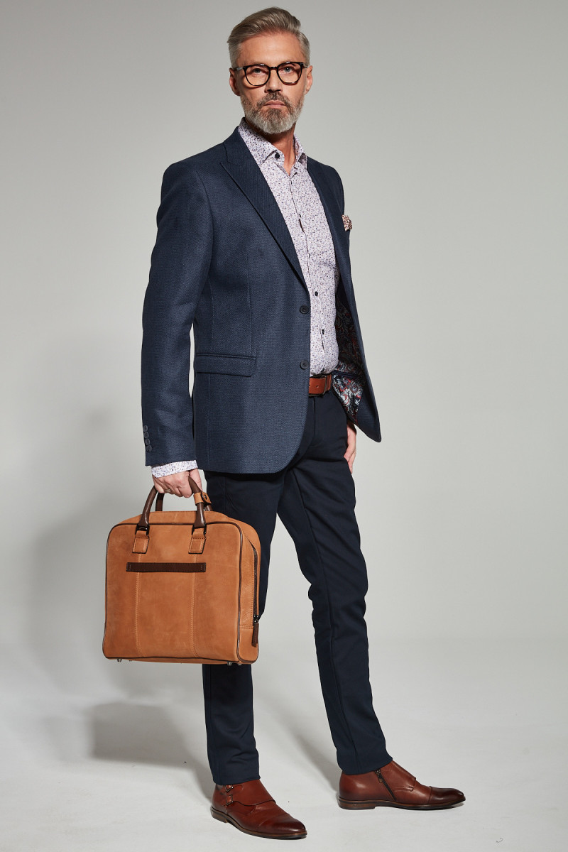 Granatowa Marynarka Męska Struktura