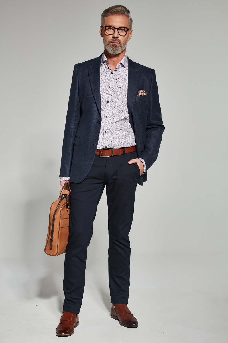 Granatowa Marynarka Męska Struktura