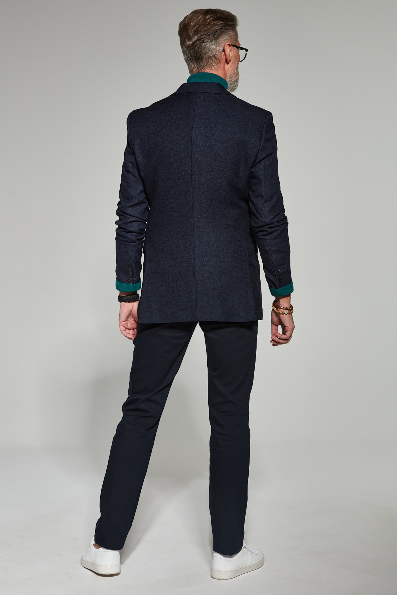 gładka faktura lnu i bawełny marynarka granatowa