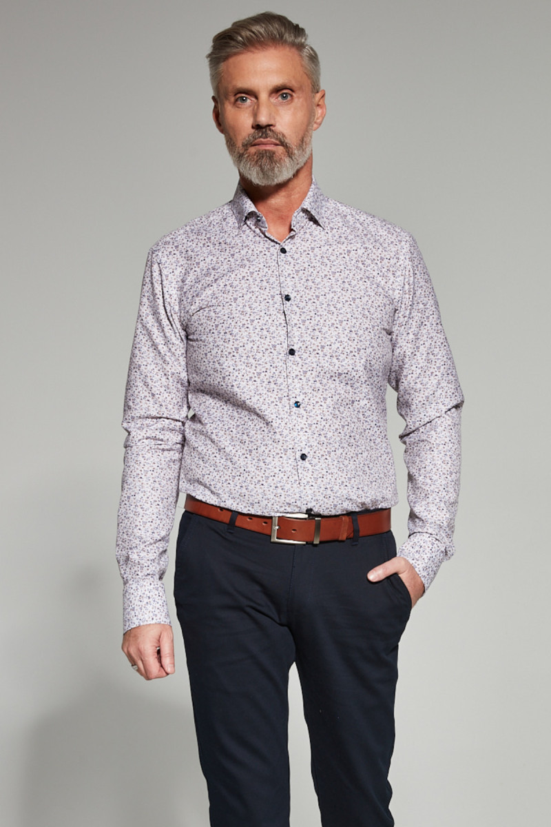 Beżowa koszula męska microwzór | Villaro