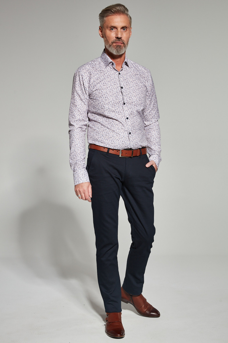 Beżowa koszula męska microwzór | Villaro