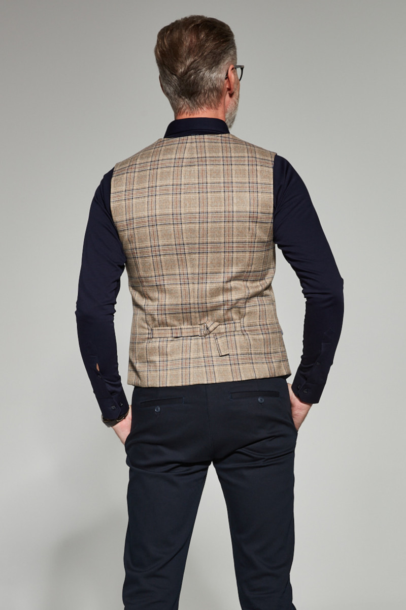 Brązowa Kamizelka Męska Wzór Krata