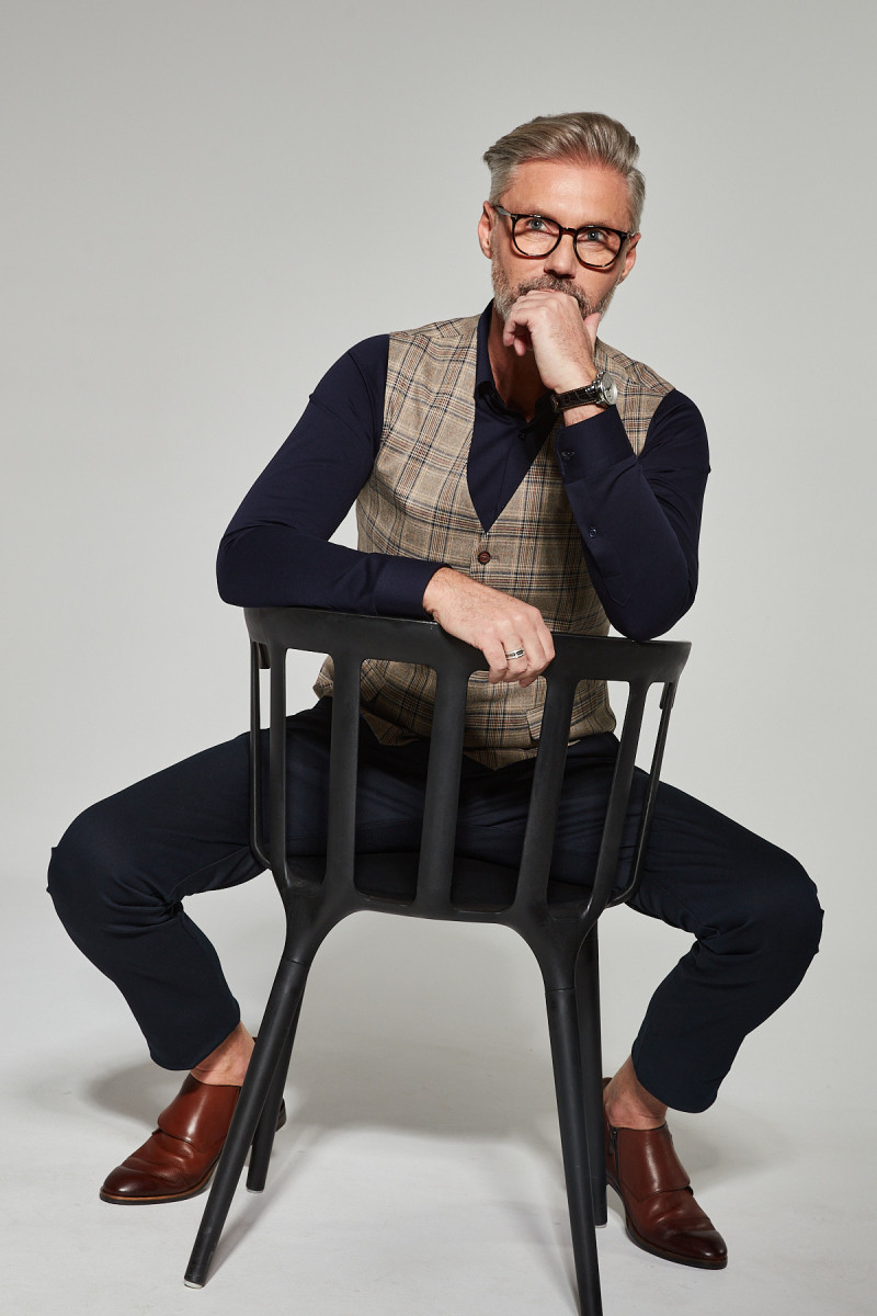 Brązowa Kamizelka Męska Wzór Krata